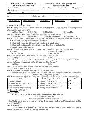 Đề kiểm tra học kì i môn Ngữ văn 9 (thời gian 90 phút) năm học 2014 - 2015